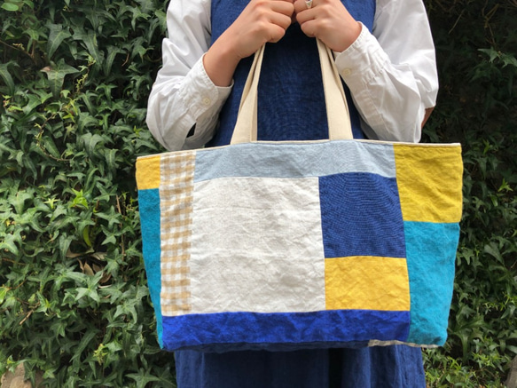 linen patchwork tote 第1張的照片