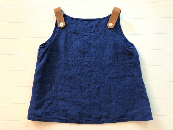 two tone rough linen tops   indigo linen 第3張的照片