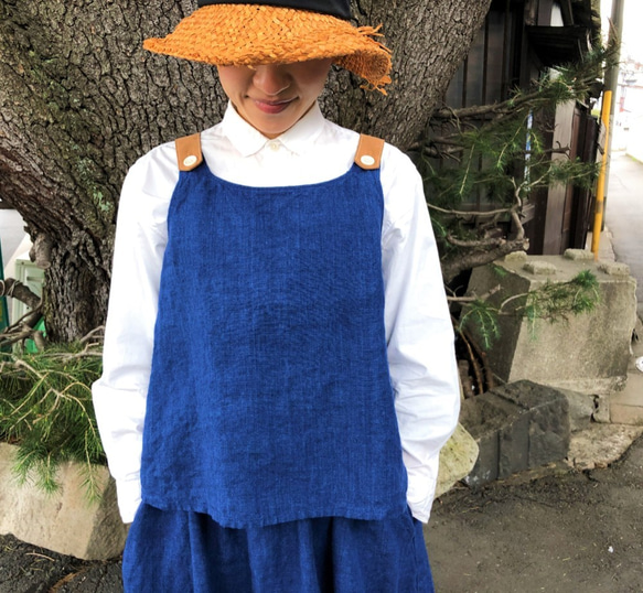 two tone rough linen tops   indigo linen 第1張的照片