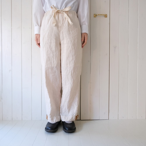 two tone rough linen pants   ecru 第2張的照片