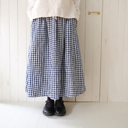 blue gingham check linen skirt 第1張的照片