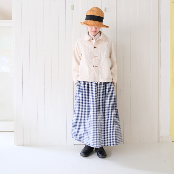 blue gingham check linen skirt 第2張的照片