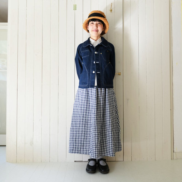 blue gingham check linen skirt 第5張的照片