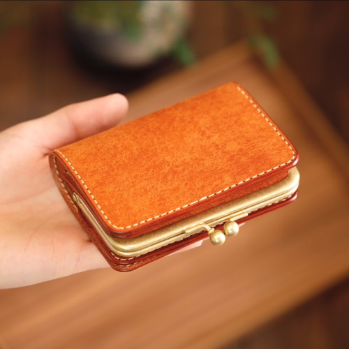 親子がま口ミニ財布　ヌメ革キャメル 楽天市場】がま口財布 長財布 親子がま口 木玉 Folna 日本製