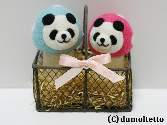 キノコパンダのシエニパンマスコットセット(水色＆ピンク) 1枚目の画像