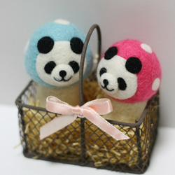 キノコパンダのシエニパンマスコットセット(水色＆ピンク) 2枚目の画像