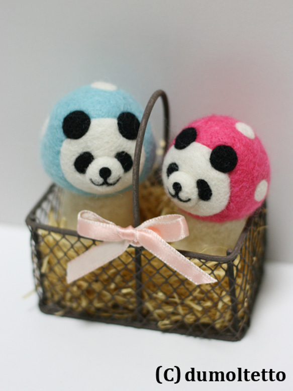 キノコパンダのシエニパンマスコットセット(水色＆ピンク) 2枚目の画像