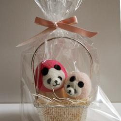 キノコパンダのマスコットピンク兄弟セット 3枚目の画像