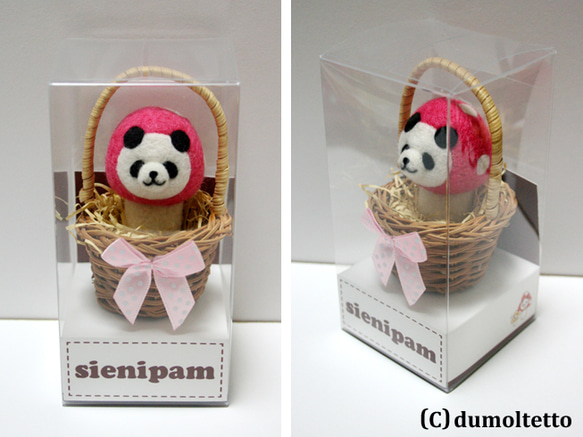 キノコパンダのミニかごマスコット(ピンク) 2枚目の画像