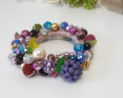 シュシュ ヘアゴム ビーズ バイオレット 送料無料】 ビーズシュシュ