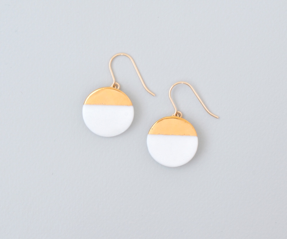 白磁金彩ピアス- circle plate/blight gold -14kgf