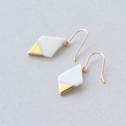 白磁金彩ピアス- diamond plate / bright gold -14kgf 1枚目の画像