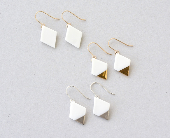 白磁金彩ピアス- diamond plate / bright gold -14kgf 6枚目の画像