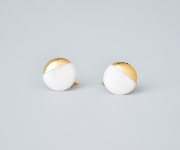 白磁金彩イヤリング- circle/blight gold