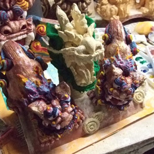 沖縄琉球漆喰 龍柱＆紅型調シーサー その他置物 琉球大陸SevenSeas