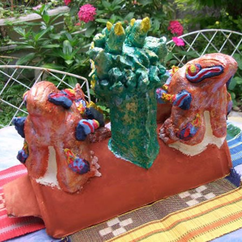 沖縄琉球漆喰 龍柱＆紅型調シーサー その他置物 琉球大陸SevenSeas