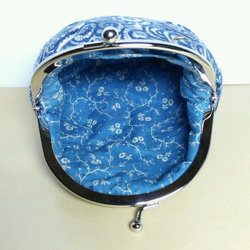 ブルー系織り編み和柄がま口ポーチ 4枚目の画像