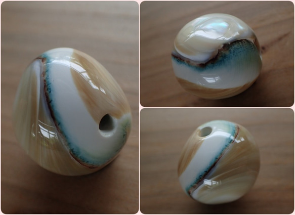 沖縄産夜光貝　ビーズ　変形球型 6枚目の画像