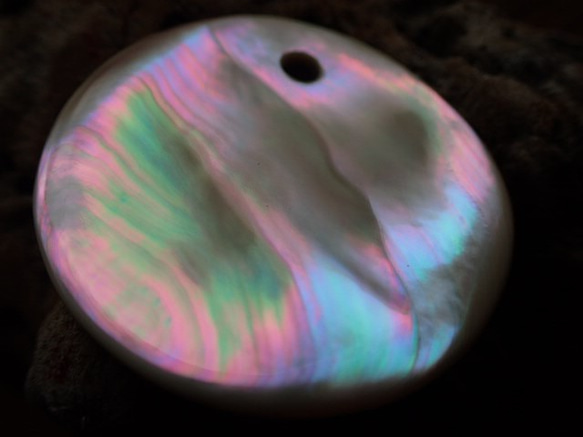 再値下げ！沖縄産夜光貝　ペンダントトップ　丸型４㎜穴 8枚目の画像