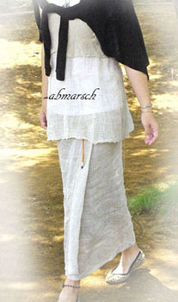 サロンスカート　モカ×リネンガーゼ 5枚目の画像