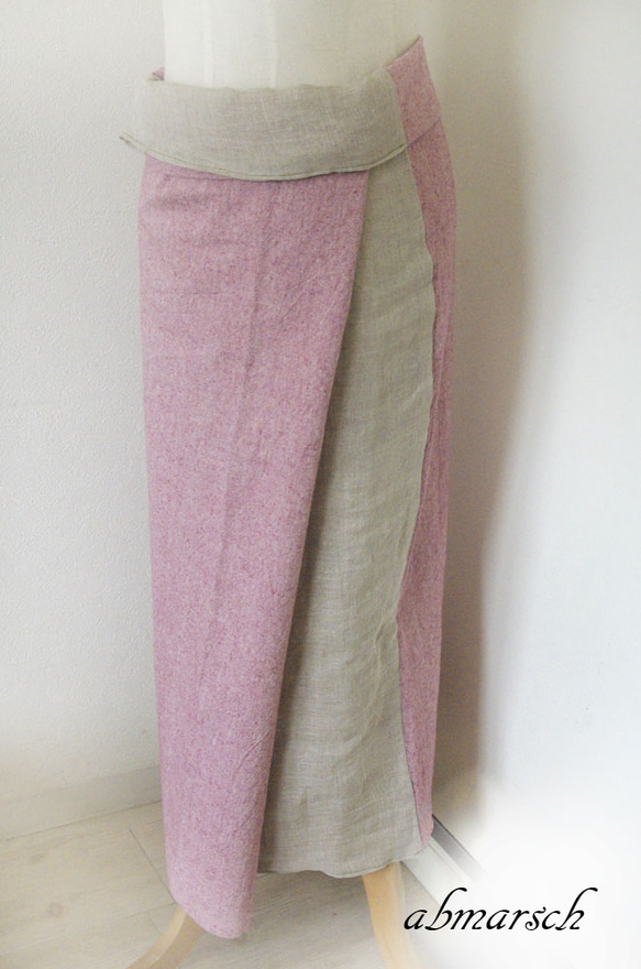 サロンスカート　ピンクレッド×リネンガーゼ 2枚目の画像