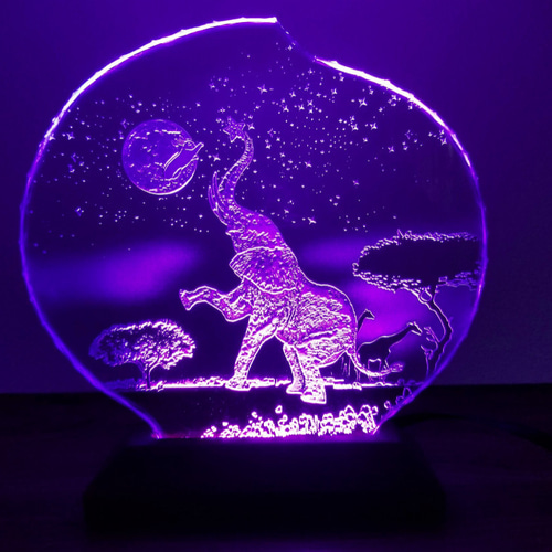 月ウサギとゾウのガラスエッチングパネル・LEDスタンドセット 月ウサギとゾウのガラスエッチングパネル・LEDスタンドセット