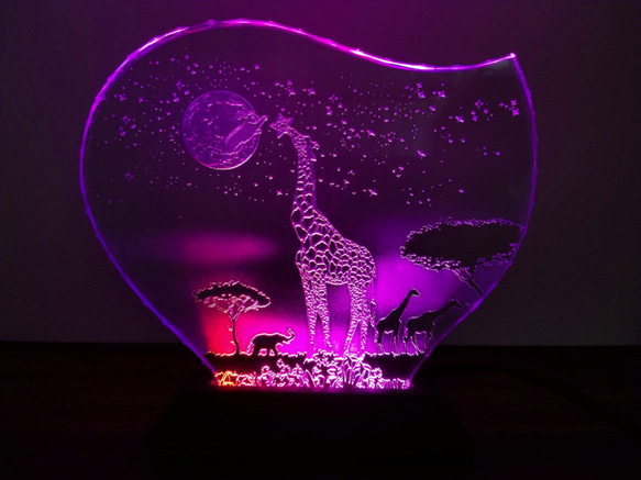 月ウサギとキリンのガラスエッチングパネル・LEDスタンドセット（ランプ・ライト・照明） 6枚目の画像