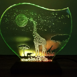 月ウサギとキリンのガラスエッチングパネル・LEDスタンドセット（ランプ・ライト・照明） 7枚目の画像