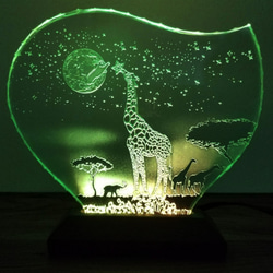 月ウサギとキリンのガラスエッチングパネル・LEDスタンドセット（ランプ・ライト・照明） 10枚目の画像