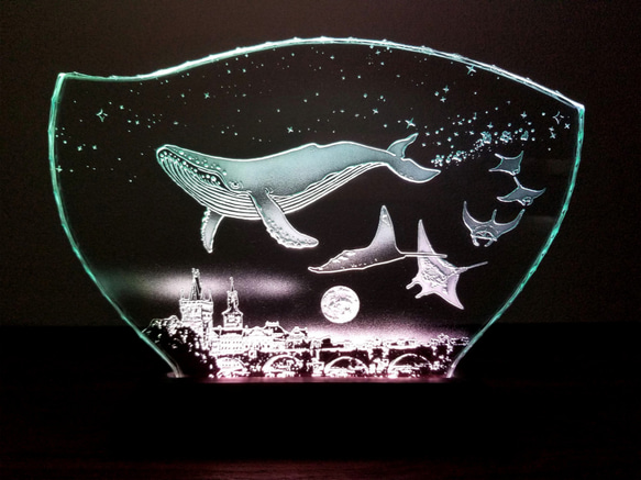 Manuhanaさま専用（原画）星を運ぶクジラ　ほか　4点おまとめ 星降る夜・クジラ・マンタ/プラハ ガラスエッチングパネル L