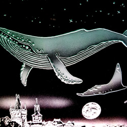 星降る夜・クジラ・マンタ/プラハ　ガラスエッチングパネル Lサイズ・LEDスタンドセット 2枚目の画像