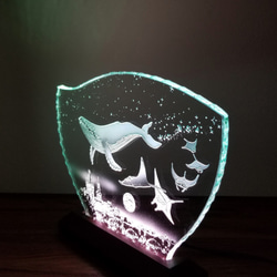 星降る夜・クジラ・マンタ/プラハ　ガラスエッチングパネル Lサイズ・LEDスタンドセット 6枚目の画像