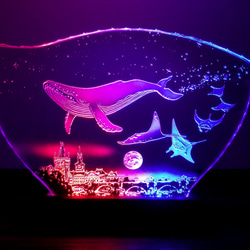 星降る夜・クジラ・マンタ/プラハ　ガラスエッチングパネル Lサイズ・LEDスタンドセット 9枚目の画像