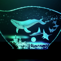 星降る夜・クジラ・マンタ/プラハ　ガラスエッチングパネル Lサイズ・LEDスタンドセット 10枚目の画像