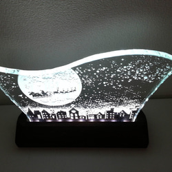 クリスマスの銀河飛行（ガラス：Lサイズ）Season Frame　ガラスエッチング照明 2枚目の画像