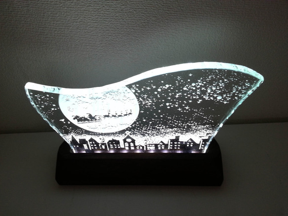 クリスマスの銀河飛行（ガラス：Lサイズ）Season Frame　ガラスエッチング照明 2枚目の画像