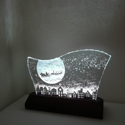 クリスマスの銀河飛行（ガラス：Lサイズ）Season Frame　ガラスエッチング照明 3枚目の画像