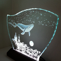 繁星之夜/鯨魚/布拉格玻璃蝕刻面板L尺寸/ LED支架套裝（燈/燈光/照明） 第4張的照片