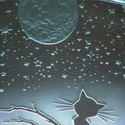 星降る夜・ネコ　ガラスエッチングパネル（満月） Lサイズ・LEDスタンドセット　（ねこ・猫） 2枚目の画像