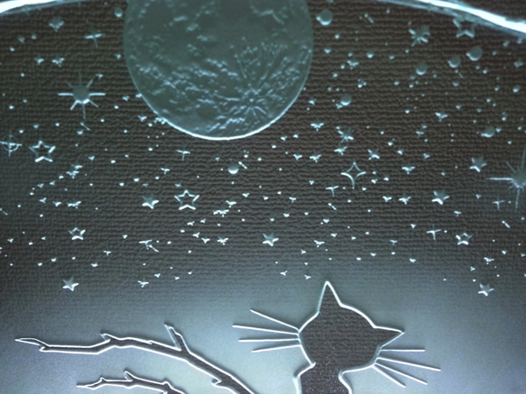 星夜/貓玻璃蝕刻板（滿月）L尺寸/ LED支架套裝（貓/貓） 第2張的照片