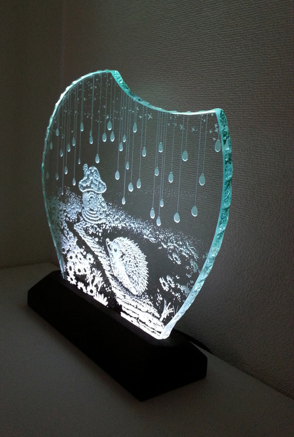 刺猬/蘑菇屋玻璃蝕刻板M尺寸/ LED支架套裝 第3張的照片
