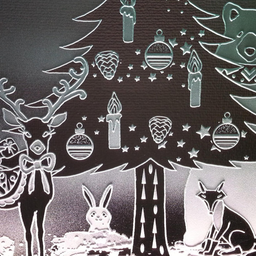 ステンドグラスうさぎと雪の結晶モチーフのパネル(スタンド付)