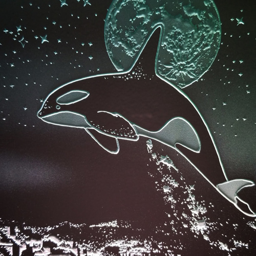 星降る夜・シャチ ガラスエッチングパネル Lサイズ・LEDスタンドセット