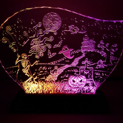 ハロウィンのガラスエッチングパネル Lサイズ・LEDスタンドセット 3枚目の画像