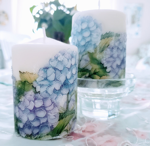 夢見る紫陽花物語」紫陽花のデザインキャンドル(Sサイズ) キャンドル