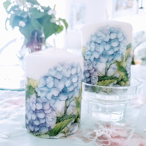ステンドグラス キャンドルホルダー 紫陽花 花 あじさい青 ブルー 瑠璃色 綺麗 43e39ff887209f3dbe51f18ead03b2