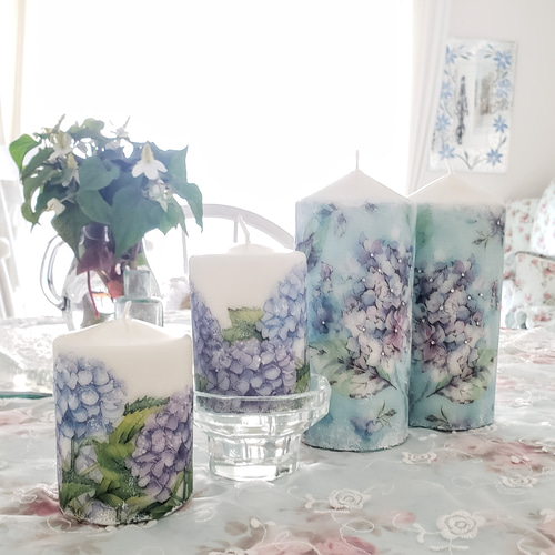 夢見る紫陽花物語」紫陽花のデザインキャンドル(Sサイズ) キャンドル