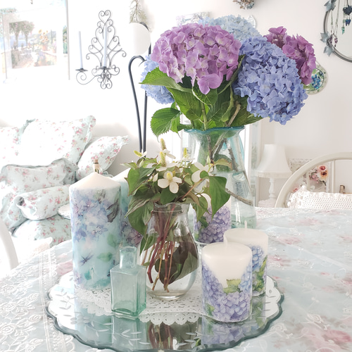 夢見る紫陽花物語」紫陽花のデザインキャンドル(Sサイズ) キャンドル