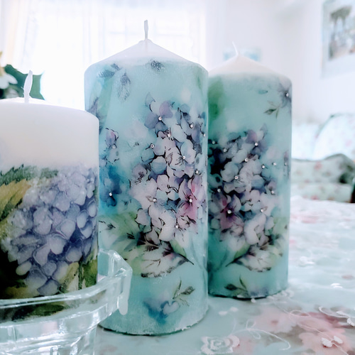 ステンドグラス キャンドルホルダー 紫陽花 花 あじさい青 ブルー 瑠璃色 綺麗 ステンドグラス キャンドルホルダー 紫陽花 花 あじさい青
