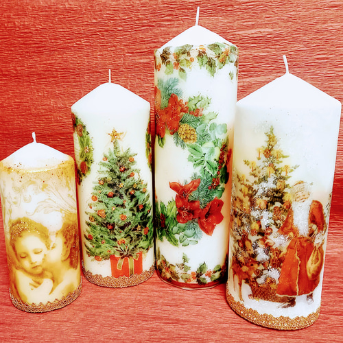 サンタの大型クリスマスキャンドル⭐ホワイトクリスマス